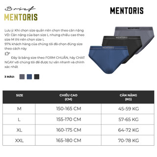 COMBO 3 Quần Lót Tam Giác Nam MENTORIS Vải Thun Lạnh, Co Giãn Thoáng Mát, Mặc Hằng Ngày CB3MBF08