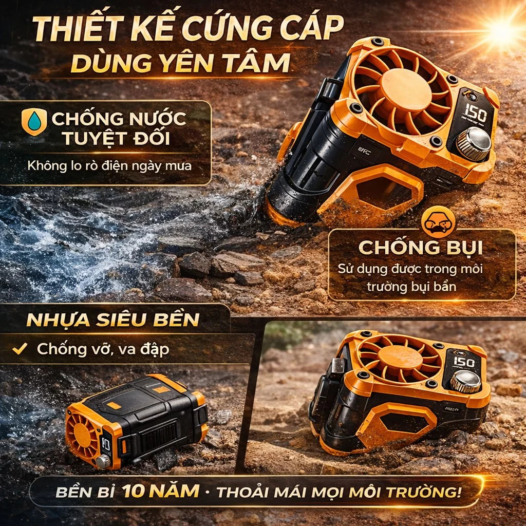 Quạt Điều Hòa Đeo Hông Z9, Quạt Đeo Thắt Lưng Pin 12.000mAh Sử Dụng 7-15h Sạc Dự Phòng, Đèn Pin