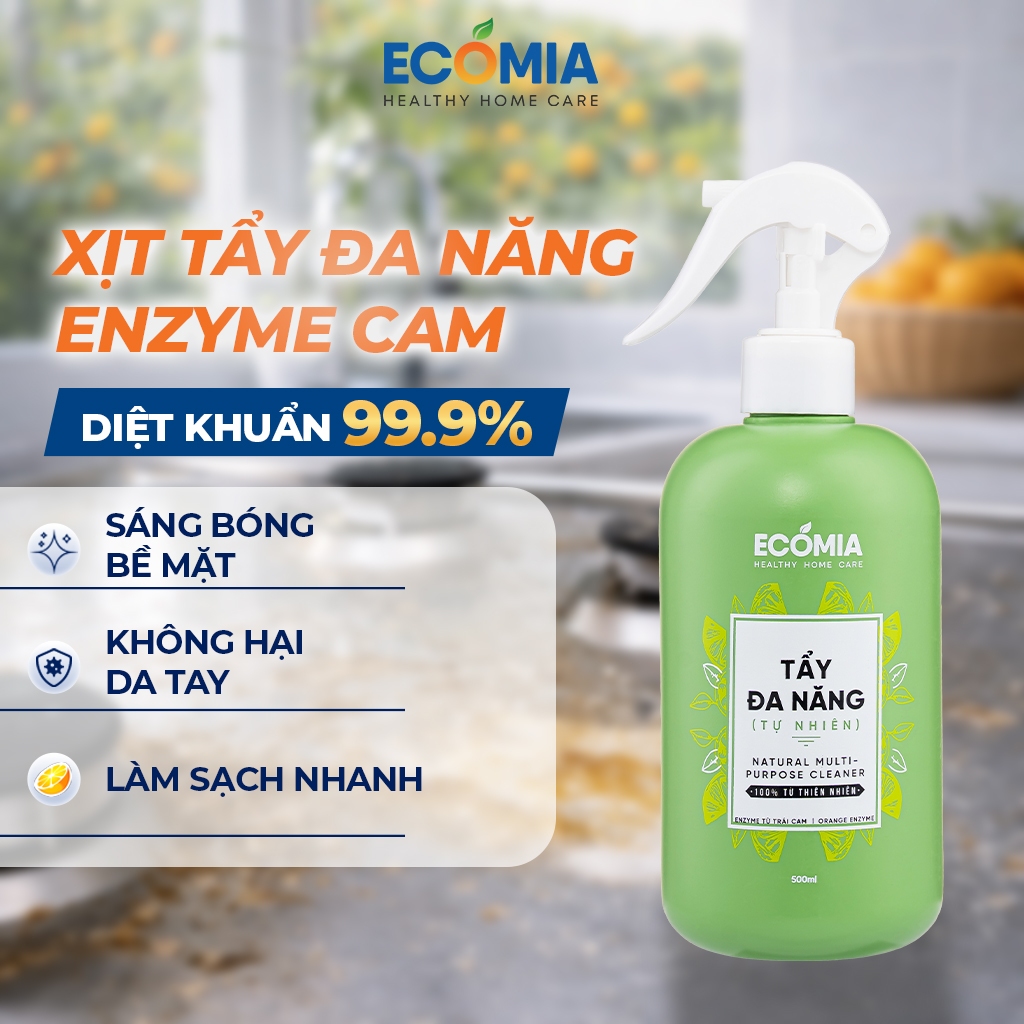 Chai Xịt Làm Sạch Nhà Và Bếp Đa Năng ECOMIA Tẩy Dầu Mỡ, Tẩy Ố Vàng, Làm Sạch Bếp, Bồn Rửa, Gạch Men
