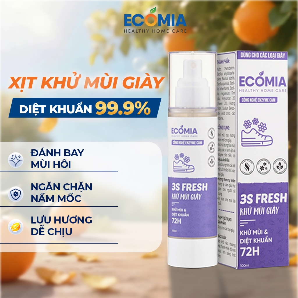 Xịt Khử Mùi Giày ECOMIA 100ml, Khử Mùi Hôi Giày Dép, Kháng Khuẩn, Khử Mùi Giày Thể Thao Hiệu Quả