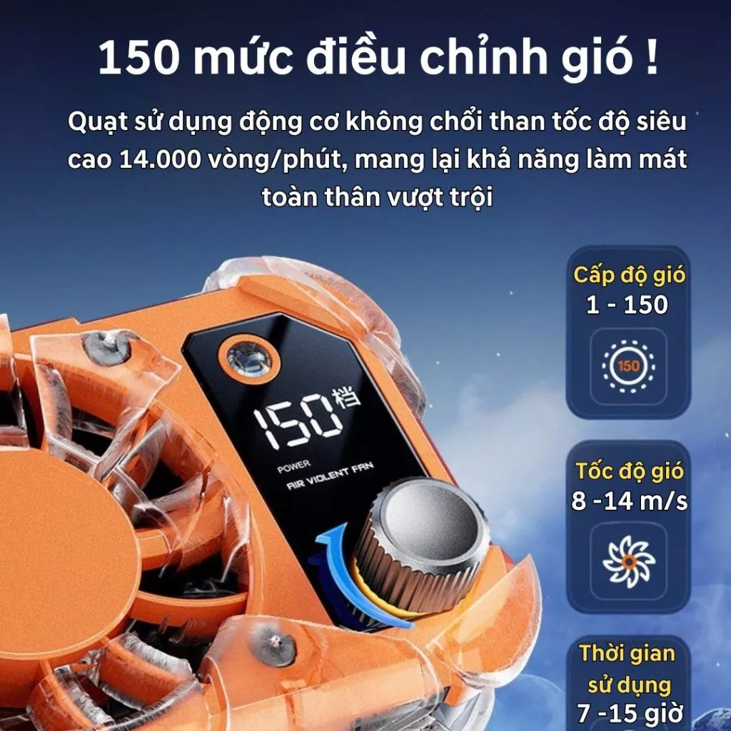 Quạt Điều Hòa Đeo Hông Z9, Quạt Đeo Thắt Lưng Pin 12.000mAh Sử Dụng 7-15h Sạc Dự Phòng, Đèn Pin