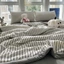 Bộ chăn ga chần bông đũi nhăn CHIP DECOR họa tiết kẻ tối giản mềm mát thấm hút mồ hôi MS18