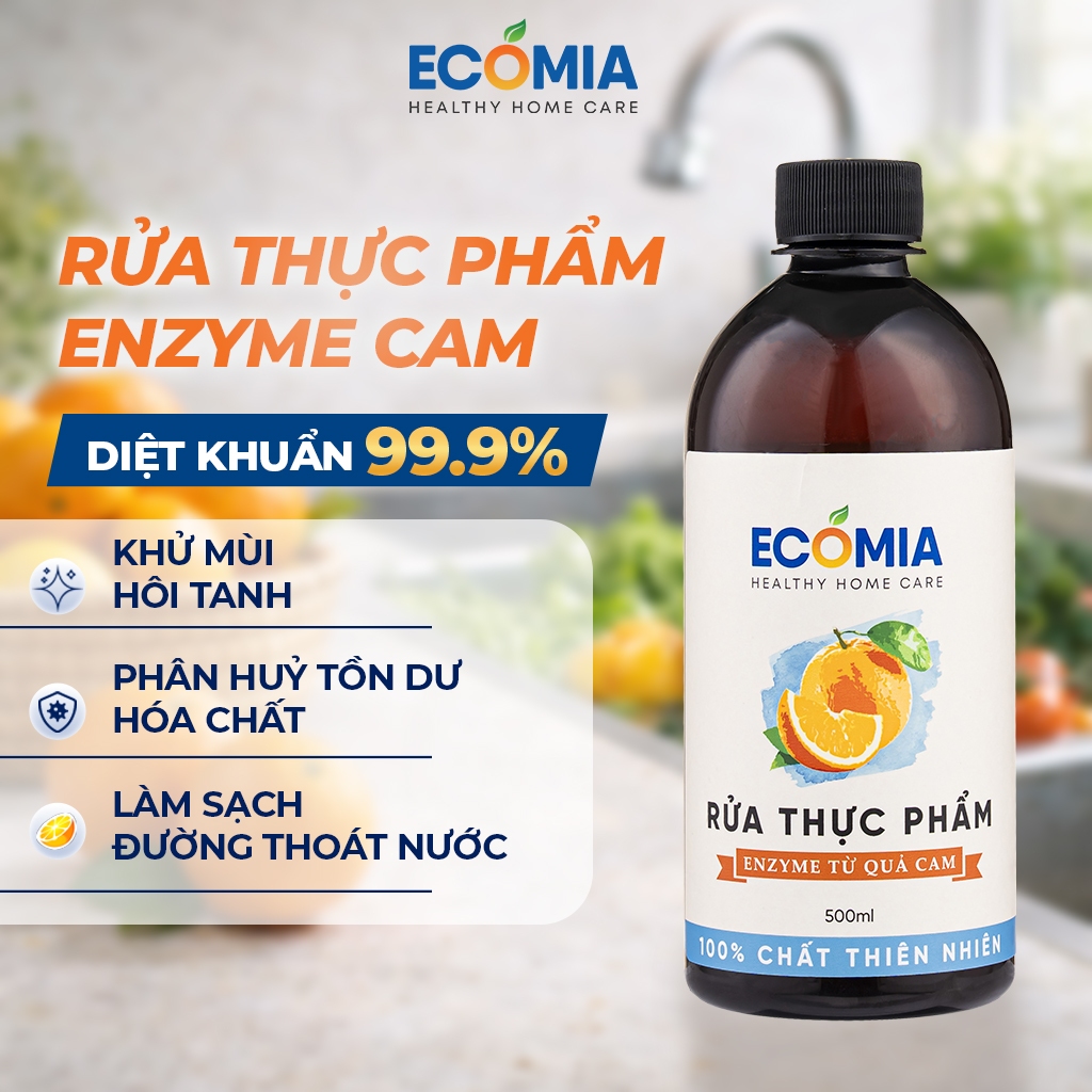 Nước Ngâm Rửa Rau Củ Quả Sinh Học ECOMIA Làm Sạch Thực Phẩm 100% Enzyme Từ Quả Cam