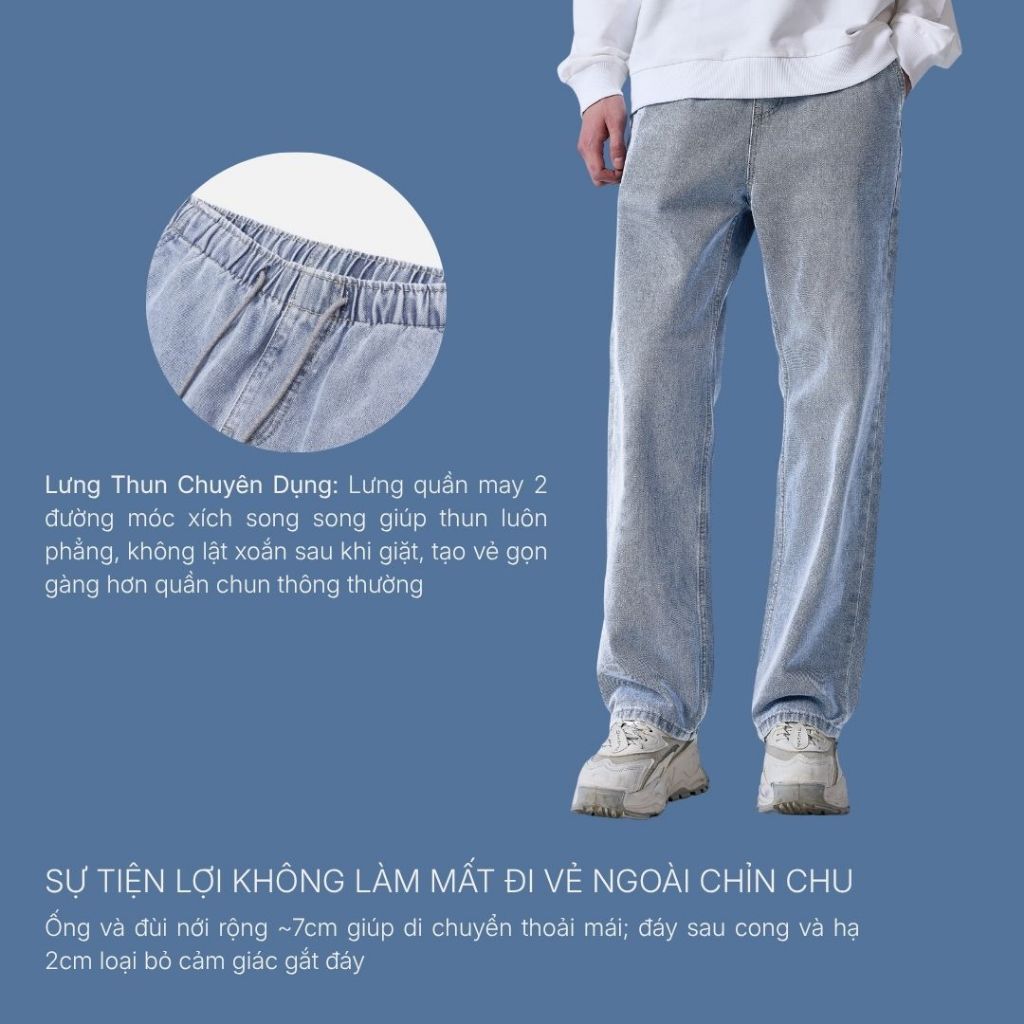 Quần Jean Nam Vải DurableTex™ Cực Bền, Lưng Thun Mặc Êm Bụng The Original 101 Dáng Rộng Rãi F4 23543 |YaMe| | BigBuy360 - bigbuy360.vn