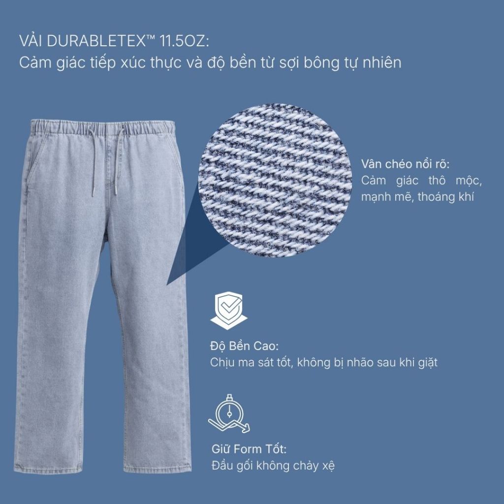 Quần Jean Nam Vải DurableTex™ Cực Bền, Lưng Thun Mặc Êm Bụng The Original 101 Dáng Rộng Rãi F4 23543 |YaMe| | BigBuy360 - bigbuy360.vn