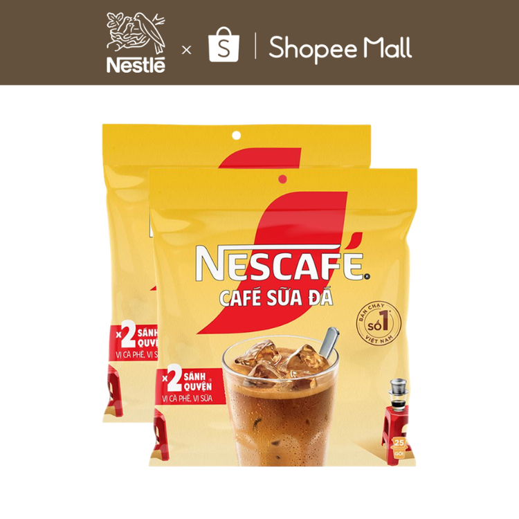 Combo 2 Bịch Cà phê Hòa tan NESCAFÉ CAFÉ SỮA ĐÁ 25 gói Gấp đôi sánh quyện