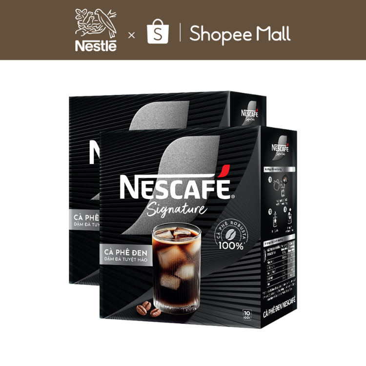 Combo 2 hộp Cà phê đen hòa tan NESCAFÉ Signature Hộp 10 gói ĐẬM ĐÀ TUYỆT HẢO