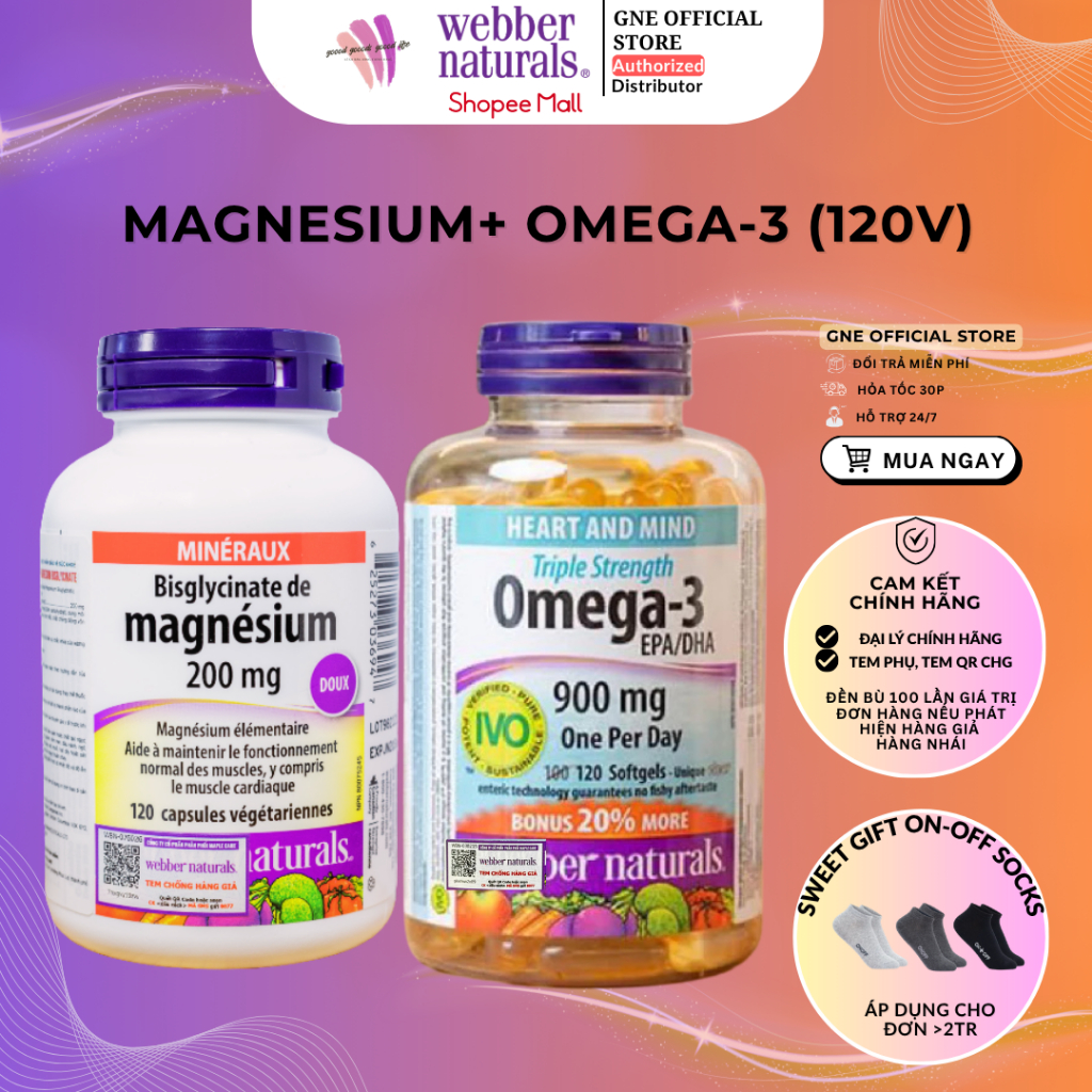 [HOT Combo] Magnesium Bisglycinate 200mg và Dầu Cá Omega-3 900mg Triple ...