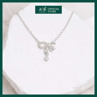 Dây Chuyền Nữ ADJ Bạc Ý 925 Thiết Kế Nơ Cách Điệu, Vòng Cổ Đính Đá CZ Toàn Dải Tỏa Sáng Tinh Tế - SD5498AD