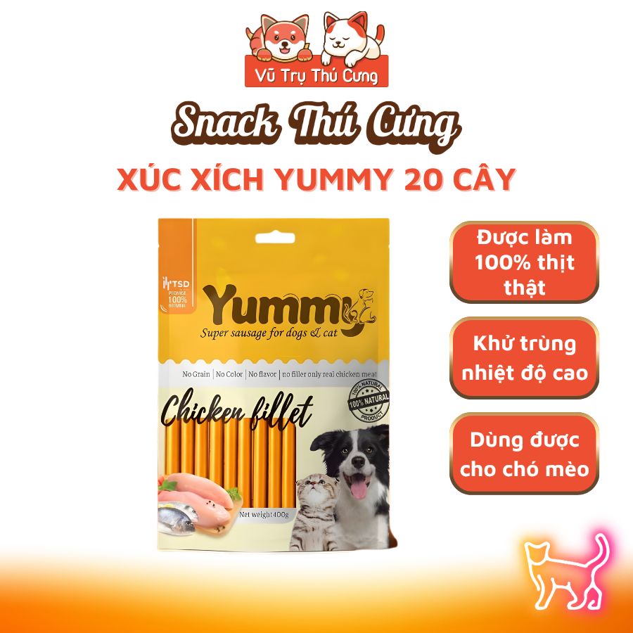 (Bịch 20 cây) Xúc xích cao cấp cho Chó Mèo YUMMY