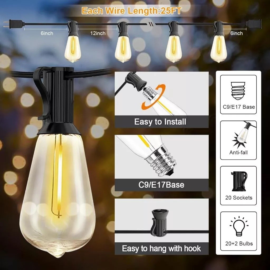 Đèn chuỗi LED chống nước IP65, đèn trang trí sân vườn, cắm trại, tiệc ngoài trời- tiệc tùng