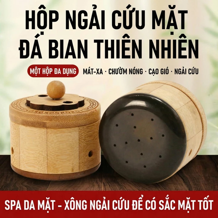 【60K Voucher+ 6 Quà】Bình Ngải Cứu Gỗ Tự Nhiên mát-xa toàn thân đa năng có nắp điều nhiệt (Tặng Dụng Cụ VS) H124