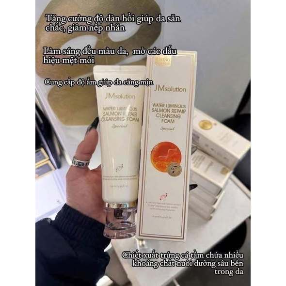 Sữa Rửa Mặt JM Solution Water Luminous Salmon Repair Cleansing Foam GC Nature Hàn Quốc, Hộp 120mL Giúp Sạch Sâu Dịu Nhẹ