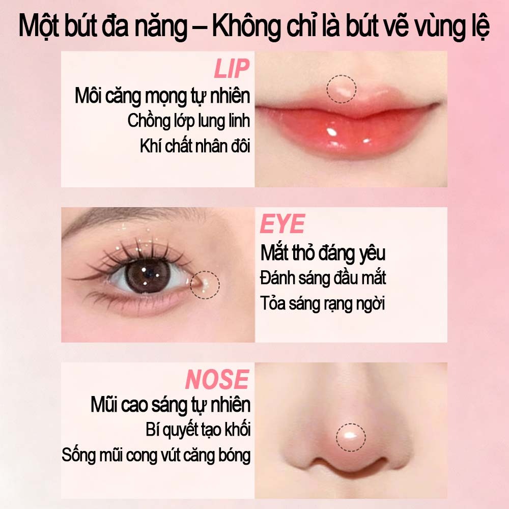 Bút kẻ bọng mắt, Bút kẻ bọng mắt 2 đầu, Vẽ nhũ bắt sáng, Mở rộng mắt, Chống nước, Siêu tự nhiên, 3 in 1