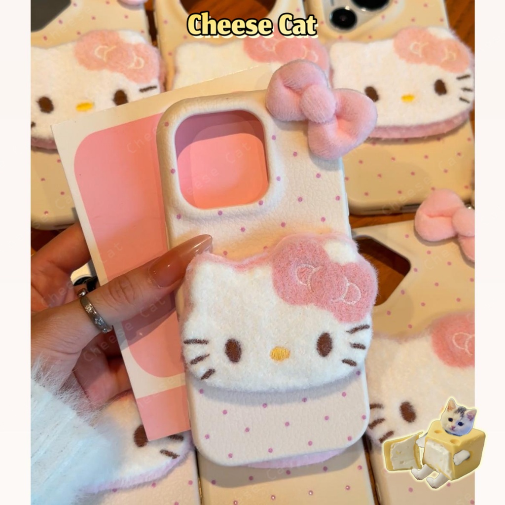 ins Kitty nhiều lông mèo con nơ hồng Ốp lưng iPhone cho iPhone 14 13 15 12 11 17 16 Pro Max XR Xs Max 7 Plus