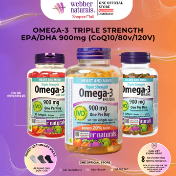 Dầu cá Triple Strength Omega-3 EPA/DHA 900mg with COQ10 Webber naturals 80/120v dùng cho nam và nữ