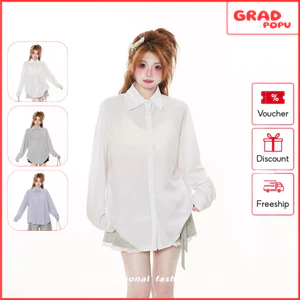 Áo sơ mi nữ GRADPOPU mỏng nhẹ dáng rộng màu trơn style tối giản cao cấp dễ phối đồ SM56