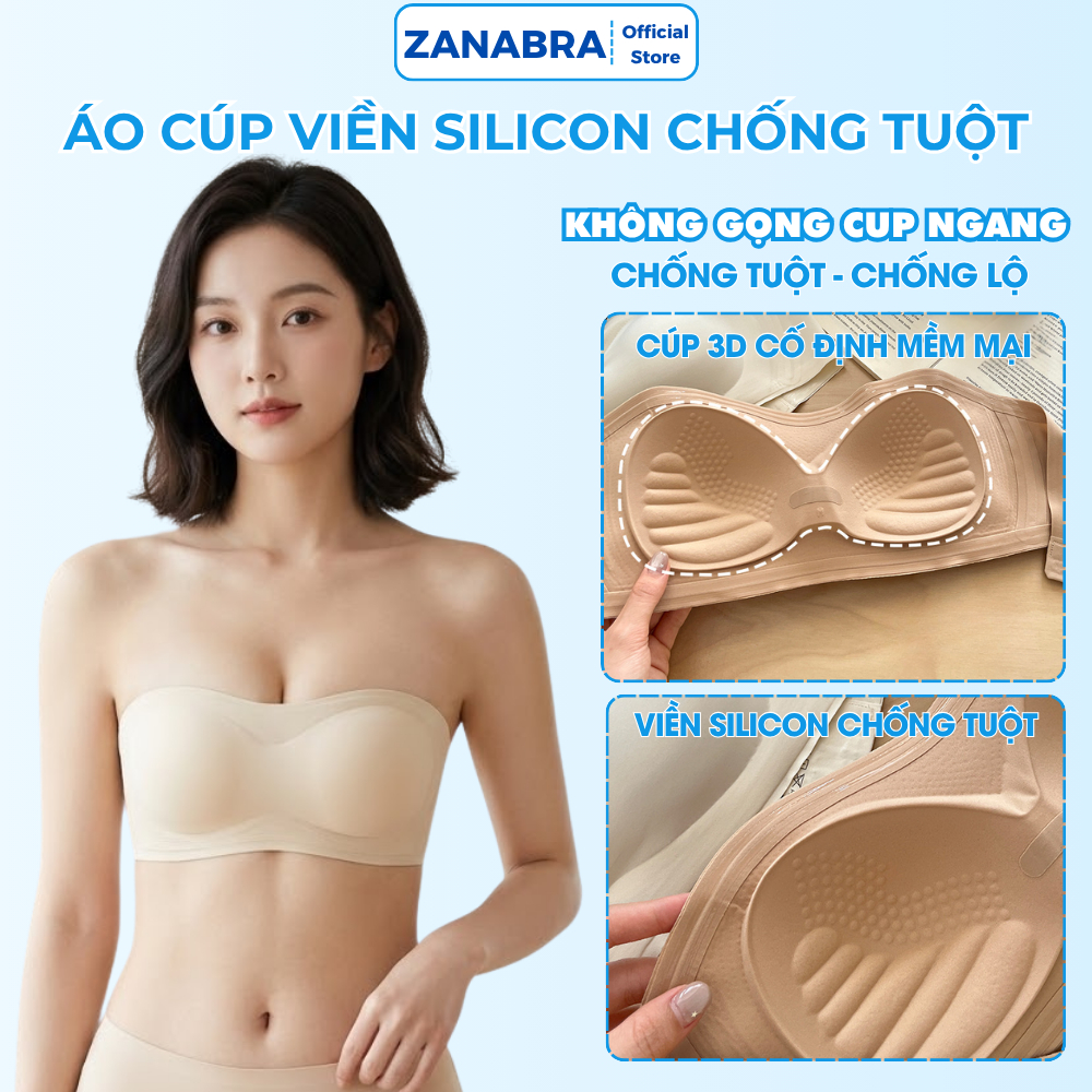 Áo Ngực Nữ Áo Cúp Viền Kép Silicon Chống Tụt Tàng Hình Siêu Ôm Siêu Nâng ZANABRA AG86