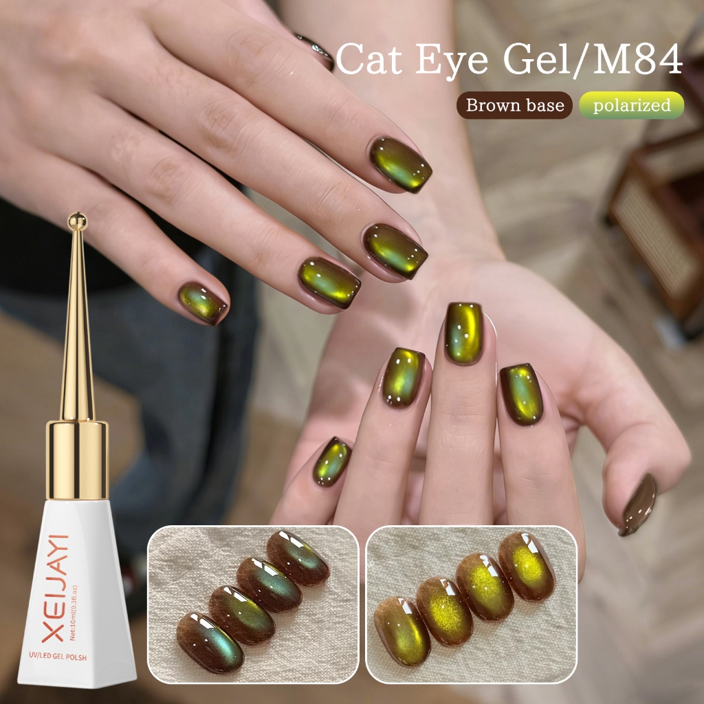 XEIJAYI 10ml - Sơn móng tay dạng gel mắt mèo xanh lục-xanh dương siêu bóng, thích hợp cho mọi mùa.