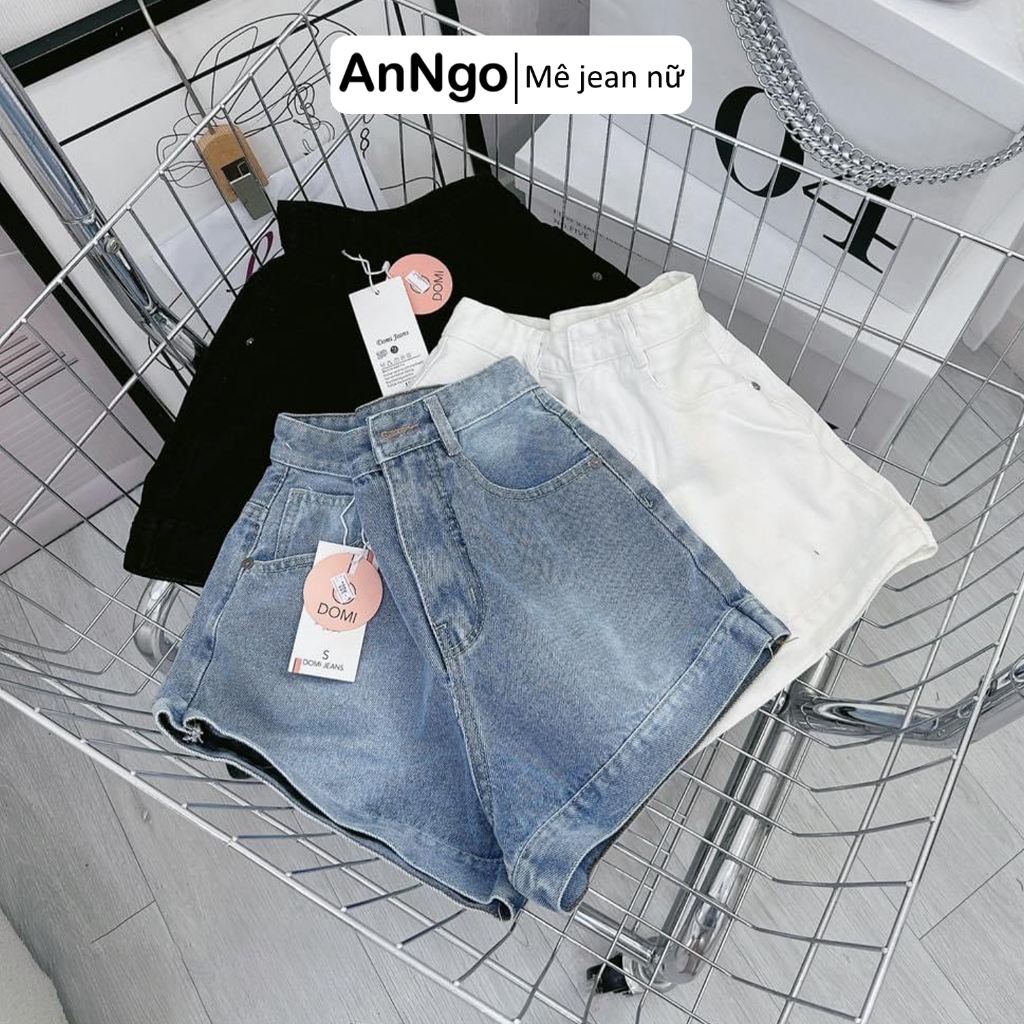 (Có big size) Quần short jean nữ lưng cao ống rộng, chất vải denim không co giãn cực xinh Anngo - AT346