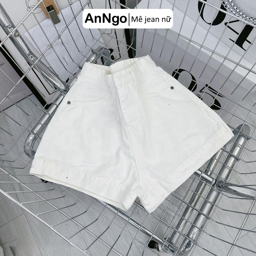 (Có big size) Quần short jean nữ lưng cao ống rộng, chất vải denim không co giãn cực xinh Anngo - AT346