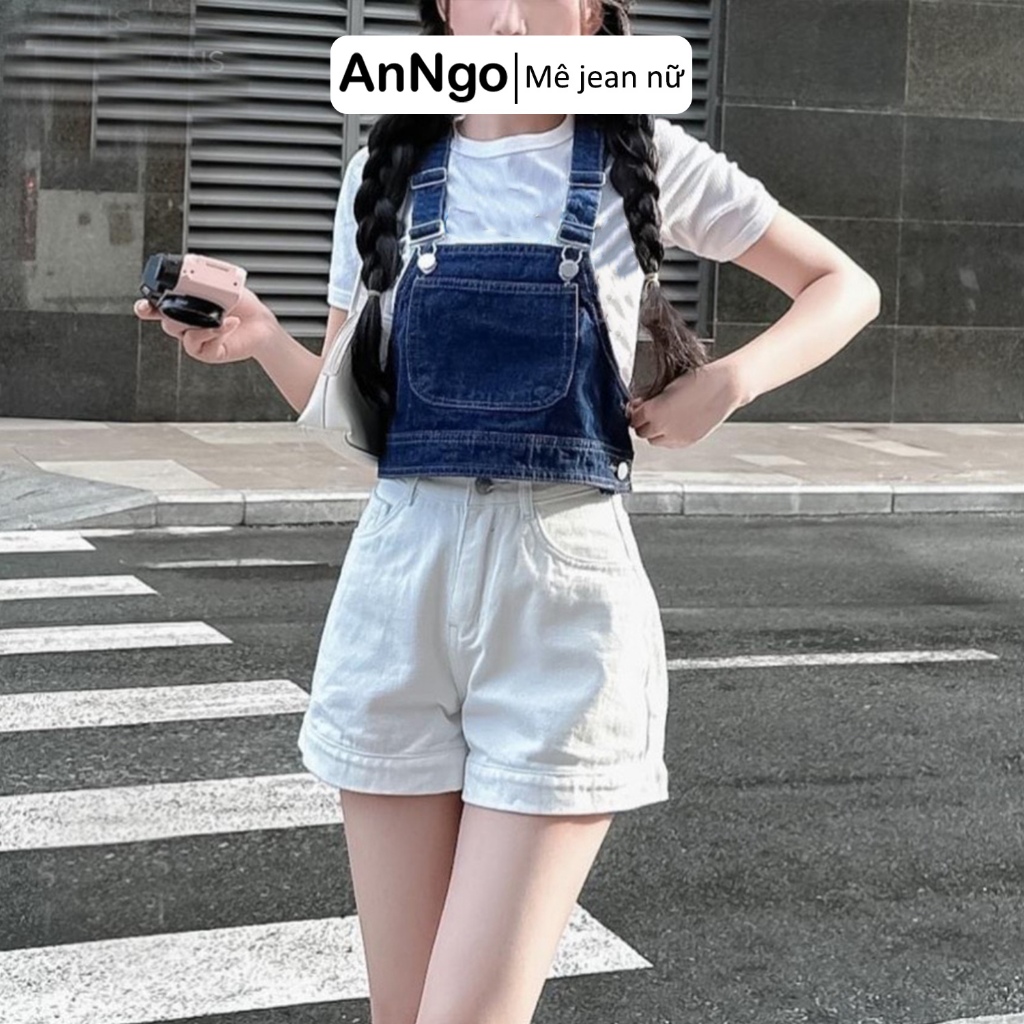 (Có big size) Quần short jean nữ lưng cao ống rộng, chất vải denim không co giãn cực xinh Anngo - AT346