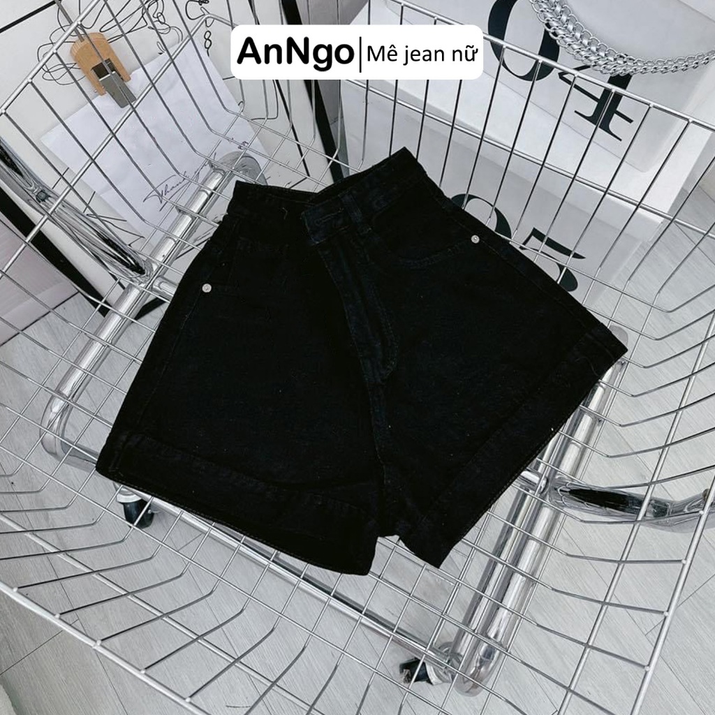 (Có big size) Quần short jean nữ lưng cao ống rộng, chất vải denim không co giãn cực xinh Anngo - AT346