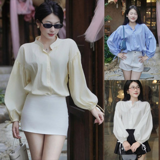 Áo Sơ Mi Nữ NƠ XINH BABYDOLL SM19 – Tay Phồng Bo Chun Dáng Xòe