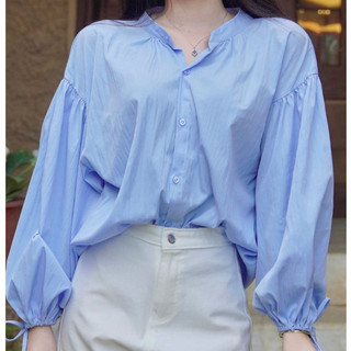 Áo Sơ Mi Nữ NƠ XINH BABYDOLL SM19 – Tay Phồng Bo Chun Dáng Xòe