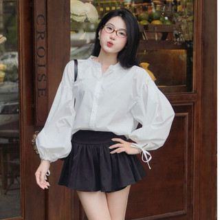 Áo Sơ Mi Nữ NƠ XINH BABYDOLL SM19 – Tay Phồng Bo Chun Dáng Xòe