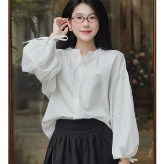 Áo Sơ Mi Nữ NƠ XINH BABYDOLL SM19 – Tay Phồng Bo Chun Dáng Xòe