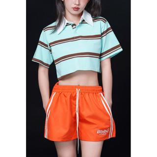 Áo croptop nữ form rộng sọc ngang BIBIBO – áo phông oversize tay lỡ unisex, style Hàn Quốc