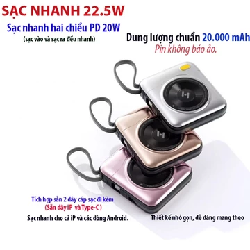 Sạc Dự Phòng HASEN 20000mAh Sạc Nhanh 22.5W Pin Dự Phòng Dung Lượng Lớn Màn Hình LED Chính Hãng