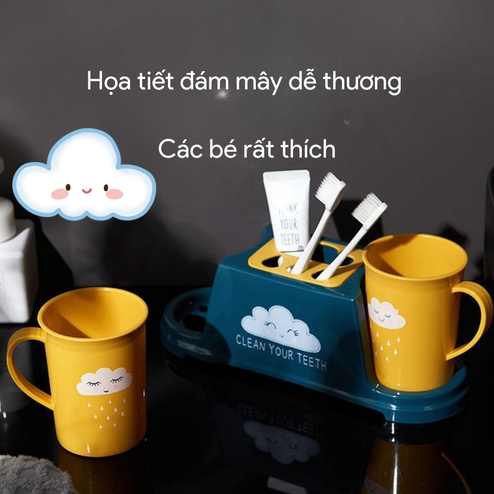 Cốc Đánh Răng Nhựa Cao Cấp Có Tay Cầm Phong Cách Hàn Quốc Đáng Yêu, Cốc Súc Miệng (Tặng Giá Úp Cốc)