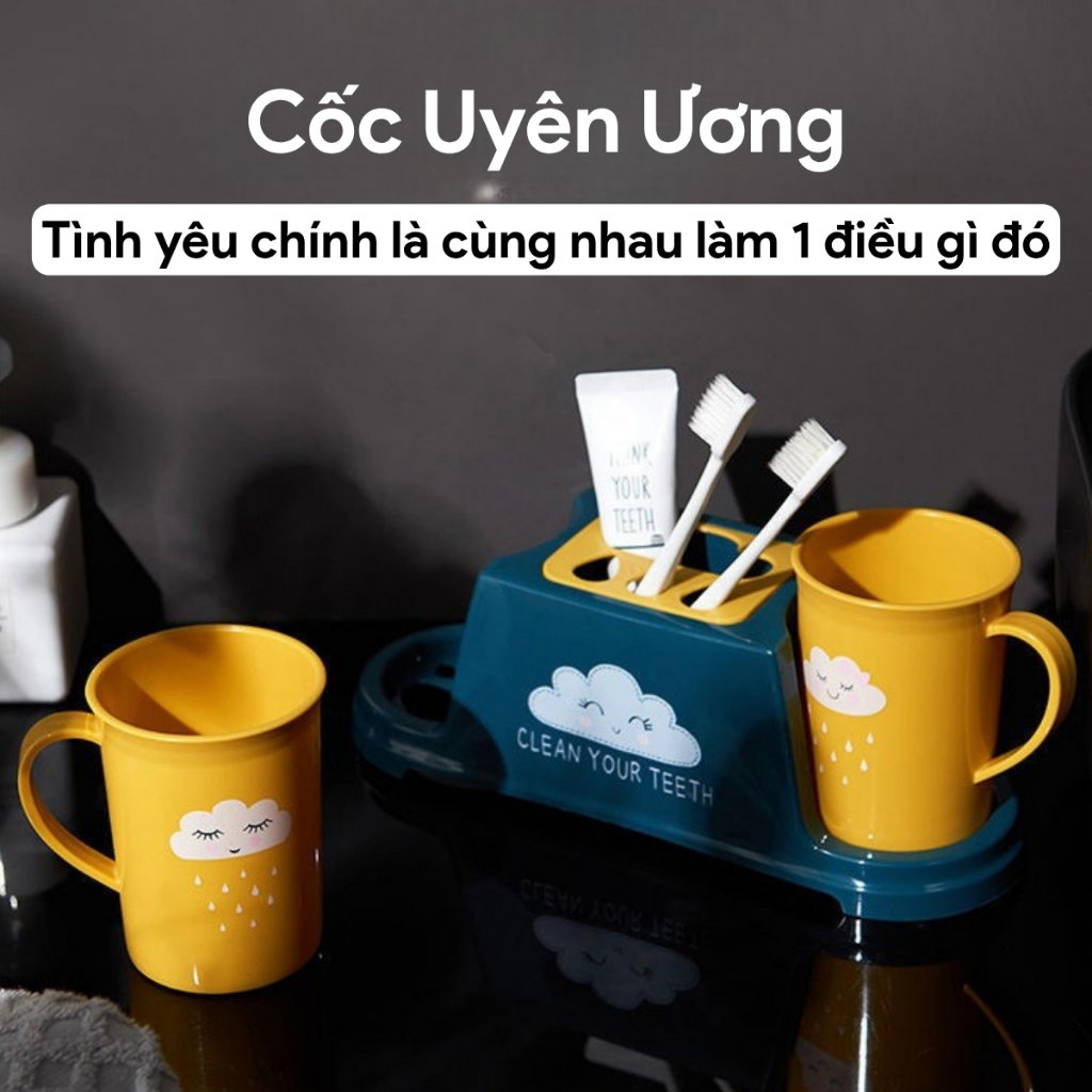 Cốc Đánh Răng Nhựa Cao Cấp Có Tay Cầm Phong Cách Hàn Quốc Đáng Yêu, Cốc Súc Miệng (Tặng Giá Úp Cốc)