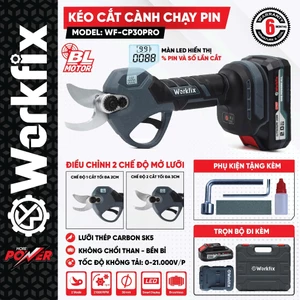 Kéo Cắt Cành Pin Workfix WF-CP30PRO Màn Hình Led % Pin Công Tắc Bóp Không Chổi Than Lõi Đồng