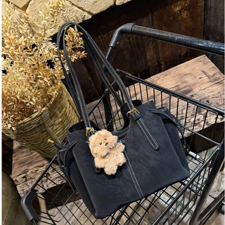 Túi xách nữ tote vintage size 30 da lộn đeo vai thanh lịch dung tích lớn kèm charm MIE BAG