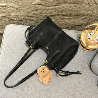 Túi xách nữ tote vintage size 30 da lộn đeo vai thanh lịch dung tích lớn kèm charm MIE BAG