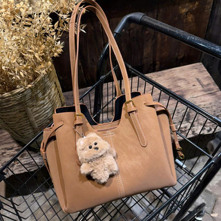 Túi xách nữ tote vintage size 30 da lộn đeo vai thanh lịch dung tích lớn kèm charm MIE BAG
