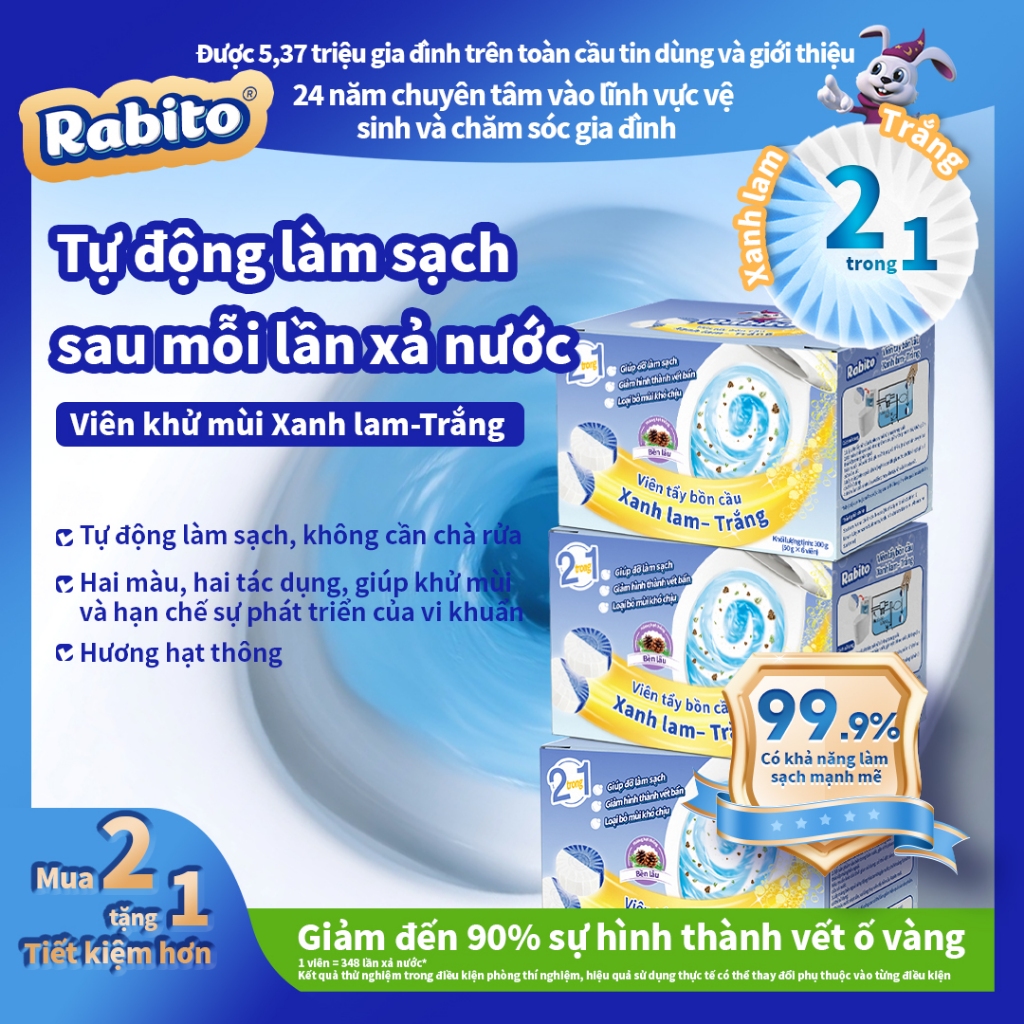 Viên thả bồn cầu Rabito, khỏi chà rửa toilet, tẩy sạch mạch nhà vệ sinh, làm sạch sâu, khử mùi và ức chế vi khuẩn, hương