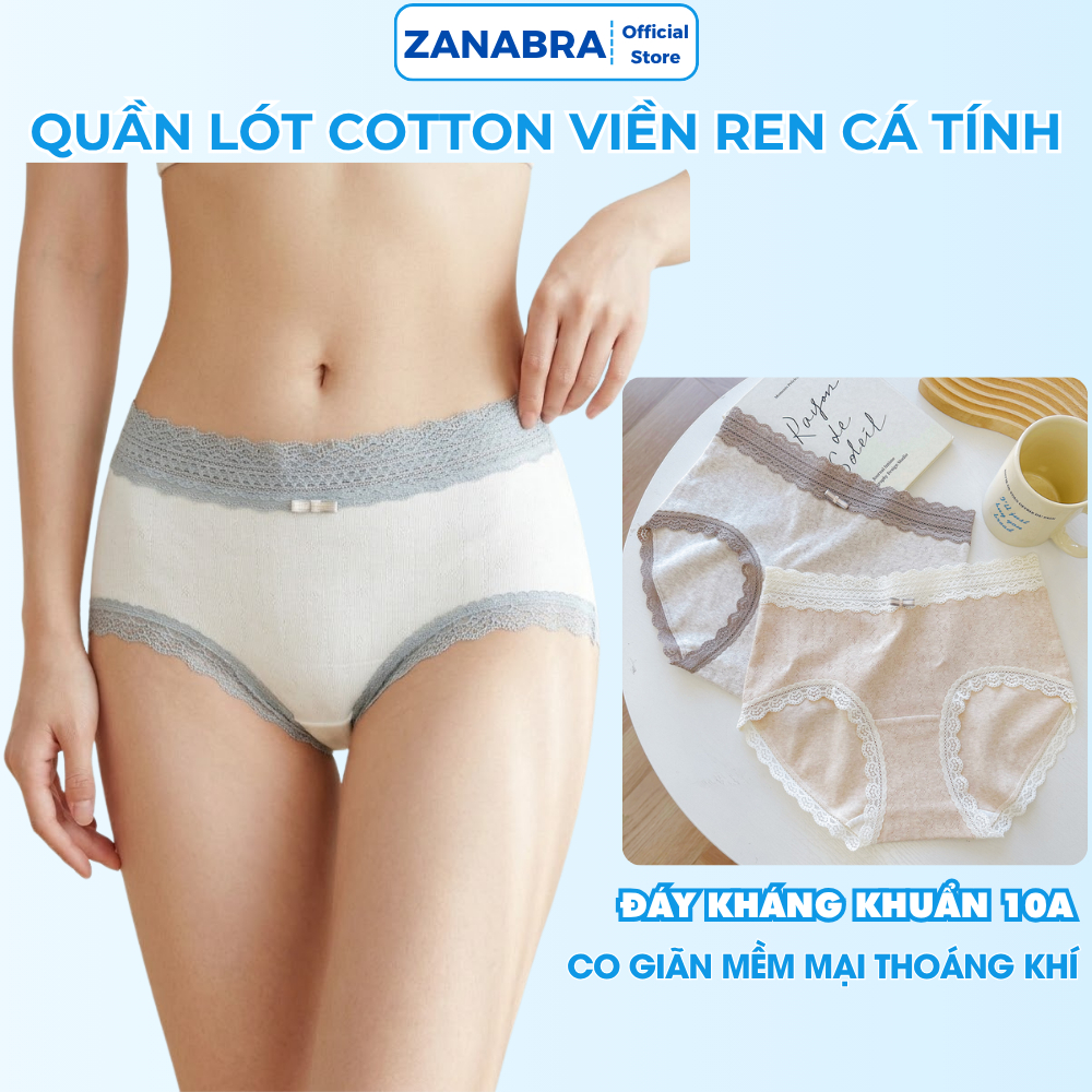 Quần Lót Nữ Cạp Cao Cotton Co Giãn – Quần Chip Nữ Viền Ren Thoáng Mát ZANABRA L5509