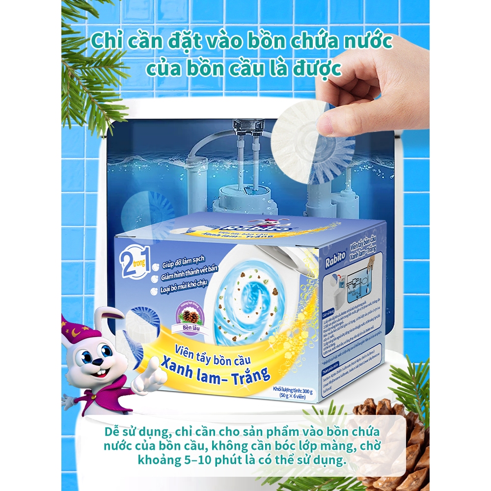 ComboViên khử mùi bồn cầu Rabito loại bỏ vết bẩn và mùi hôi, 2IN1 giảm hiện tượng ố vàng, và dễ dàng vệ sinh. 6 viên/hộp