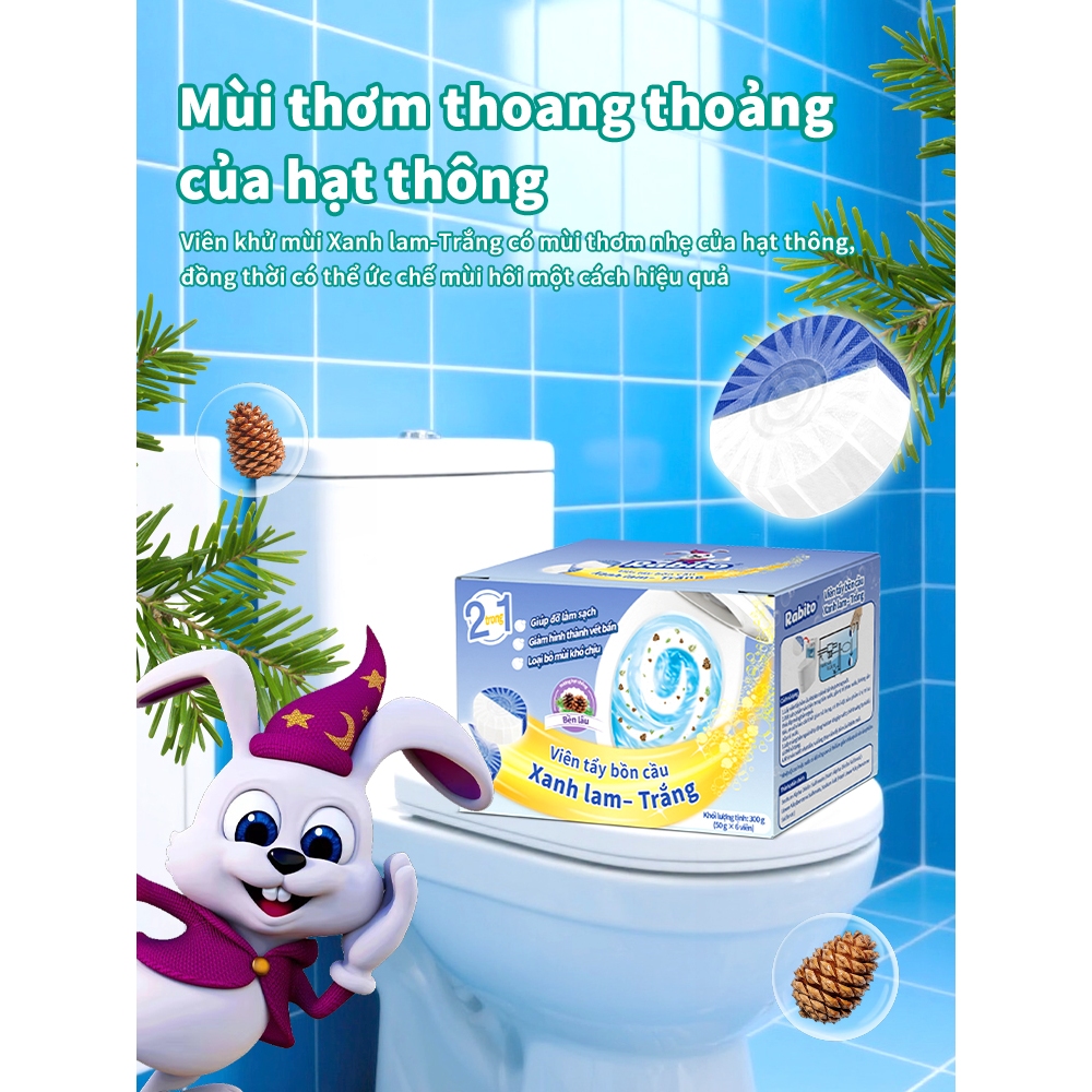 Viên thả bồn cầu Rabito, khỏi chà rửa toilet, tẩy sạch mạch nhà vệ sinh, làm sạch sâu, khử mùi và ức chế vi khuẩn, hương