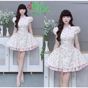 Đầm váy ngắn, đầm mặc Tết, đầm công sở dự tiệc dáng ngắn xòe đính hoa dây kéo cổ sơ mi