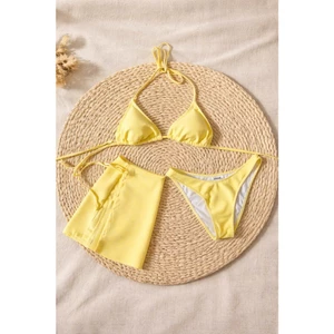 6 >Tặng quây váy - Bikini 2 mảnh, bộ đồ bơi đi biển màu caro vàng có đệm LỖI bạc dây áo hàng VNXK