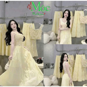 MK_Set váy dài, đồ mặc hè, váy dáng dài đi biển mùa hè xinh xắn Voan lụa có mút