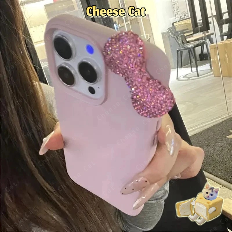 3D Nơ kim cương lấp lánh màu hồng Ốp điện thoại iPhone mờ cho iPhone 13 14 15 11 1216 17 Pro Max XR Xs Max 7 Plus