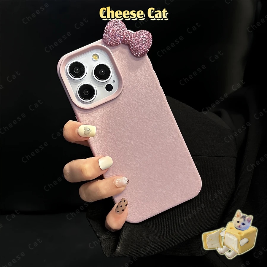 3D Nơ kim cương lấp lánh màu hồng Ốp điện thoại iPhone mờ cho iPhone 13 14 15 11 1216 17 Pro Max XR Xs Max 7 Plus