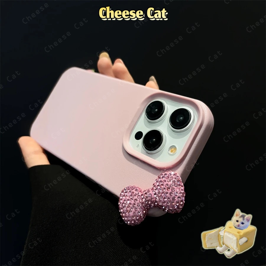 3D Nơ kim cương lấp lánh màu hồng Ốp điện thoại iPhone mờ cho iPhone 13 14 15 11 1216 17 Pro Max XR Xs Max 7 Plus