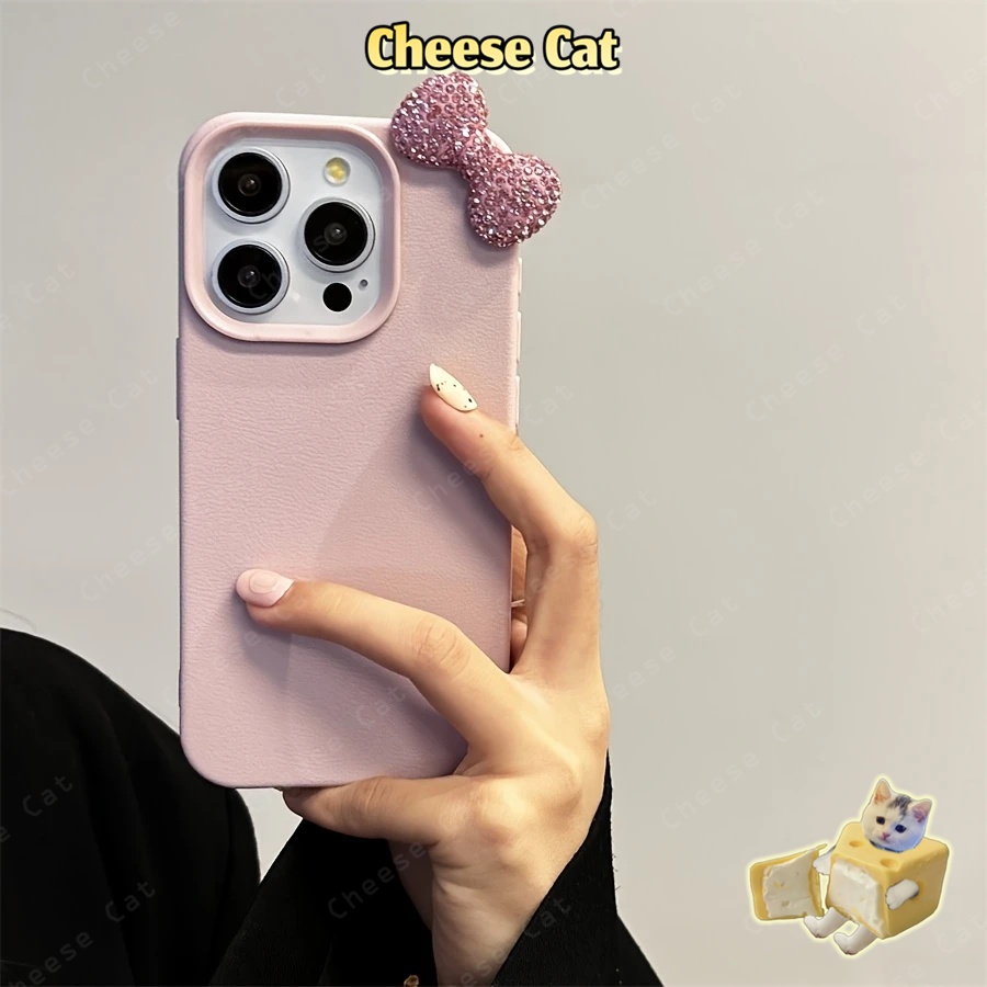 3D Nơ kim cương lấp lánh màu hồng Ốp điện thoại iPhone mờ cho iPhone 13 14 15 11 1216 17 Pro Max XR Xs Max 7 Plus